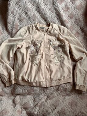 Oasis Pale Pink Embroidered Bomber Jacket